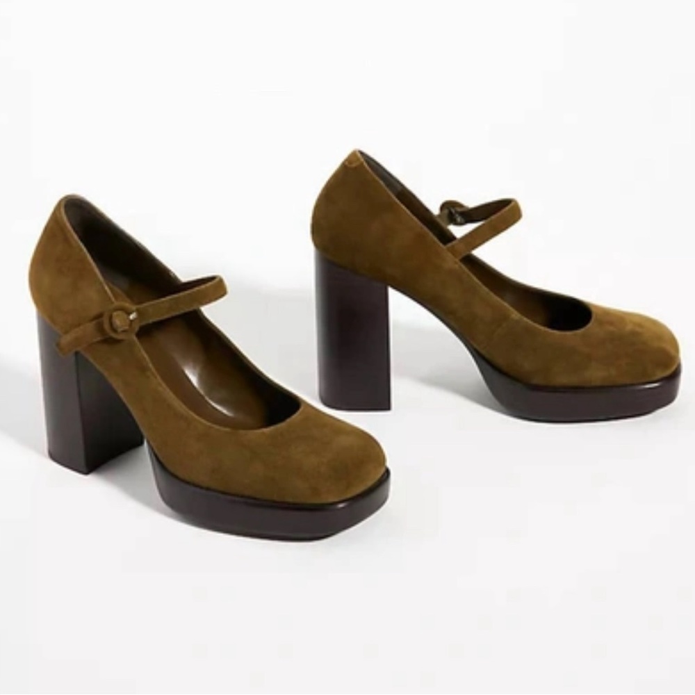 Jeffrey Campbell MaryJanes Mary-Ann Olive Green Suede 7.5